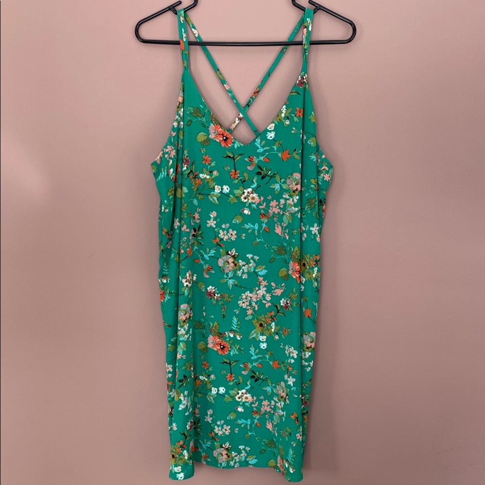 Floral green dress with strappy back